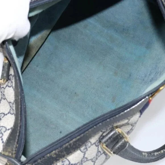 GUCCI GG Supreme Sherry Line Boston Bag PVC Navy Gold Red Auth 150128 - Picture 9 of 16